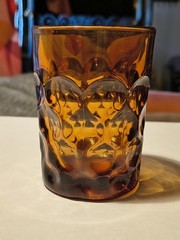 Heisey Thumbprint Tumblers / JuiceGlasses – Set Of 2 – Ruby And Amber
