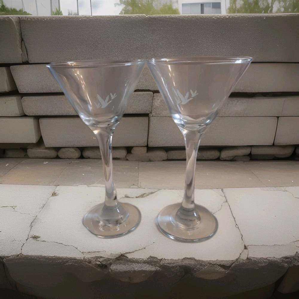 Set of 2 Grey Goose Vodka 7 Inch Tall Martini Glasses Etched Logo Drinkware