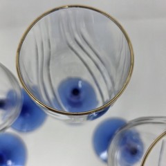 Libbey Crystal Blue Water Wine Goblets Arby’s Drape Optic Blue Stem Gold Trim