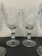 Set of 4 Libbey Glass Hobstar Water Goblets Star Burst Thick Glass 7”H Vintage-2