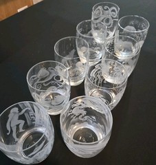 Bundle of 9 Hand Etched Heavy Cocktail Glass No Tip Quality Cup Set Bar Slide
