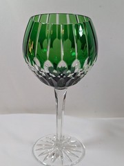 2x Ajka Castille Alberga Emerald Green Cut to Clear Crystal Balloon Wine Goblet
