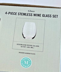 4- Martha Stewart Stemless Wine Glass Set – Barrow Glass 19 oz. NEW!