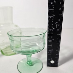 Vintage Uranium Glass Vase 2 Sherbet Coupe Glasses Etched Floral Vaseline Glow 3