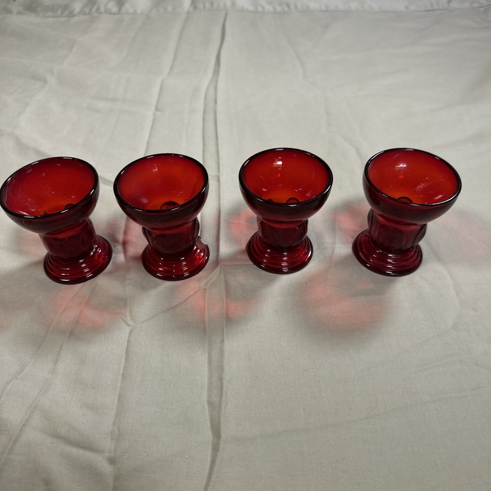 4- New Martinsville MOONDROPS RED * 2 3/4″ – 2 oz SHOT GLASSES/ TUMBLERS*