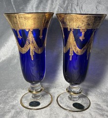 Cristallerie Italiane Cobalt Blue-24K Gold Trim Champagne Flute Set of 2 * Wear