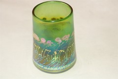 ROBERT COLEMAN – Signed RC Green Metallic Oil Spot Art Glass Tumbler