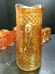 Vintage (9) Piece Dugan Carnival Glass Daisy Lattice Water Set Excellent Cond