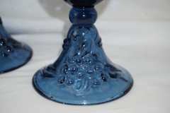 4-Blue Glass Water Goblets or Iced Tea Glasses w/ Bell Bottoms, 7 3/8″ (B21)