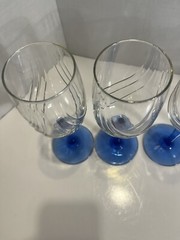 6 vintage Lenox crystal wine glasses colbalt blue stemmed dual swag draped