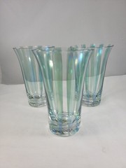 1 Vtg SP Collection Handmade in Poland Glass Clear w/Green Striped 1997