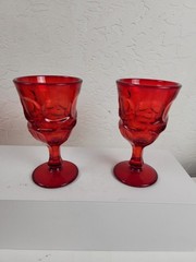 Set of 2 Fostoria Argus Ruby Red Sherbet Glasses HFM Henry Ford Museum 4.75″