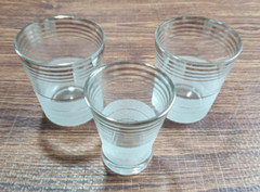 MCM Juice Tumbler & Double Shot Glass Silver Band & Textured Stripes Set of 3 Pc