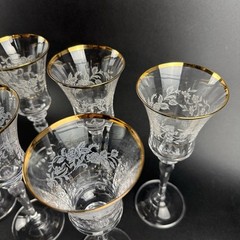 Set of 6 Mikasa Antique Lace Wine Goblets 8.5″ Tall Gold Rim Floral Crystal