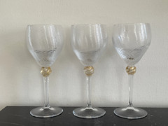 Murano Salviati Moretti Venetian 3 Hand Blown Swirl Gold Flake Wine Glasses