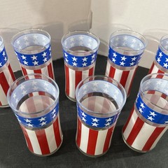 Set 8 LIBBEY Red White & Blue Glass Tumblers 4th of July USA Flag Stars Stripes