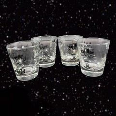 Vintage Libbey Horseless Carriage Whiskey Tumbler set 4 Low Ball Barware Glasses