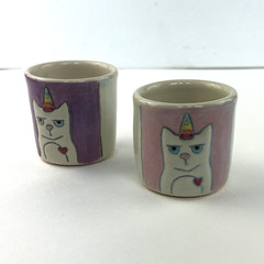 Barbara Donovan Studio Pottery Cup Artisan Handmade Caticorn Sipper RainbowCloud