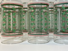 Set of 12 Vintage Libbey Holiday Christmas 16oz Glasses Red Green Stripes Holly