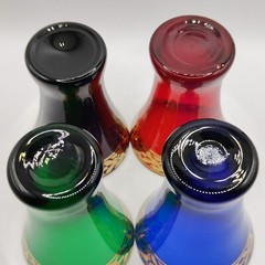 Bohemian Glass Set Of 4 Cordial Glasses Jewel Tones w/ Accent Gold Border 3″ T
