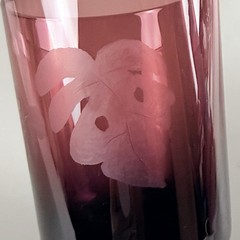 Vintage Amethyst Glass Tumblers Hand Etched Botanical Leaf Pattern Set Of 2