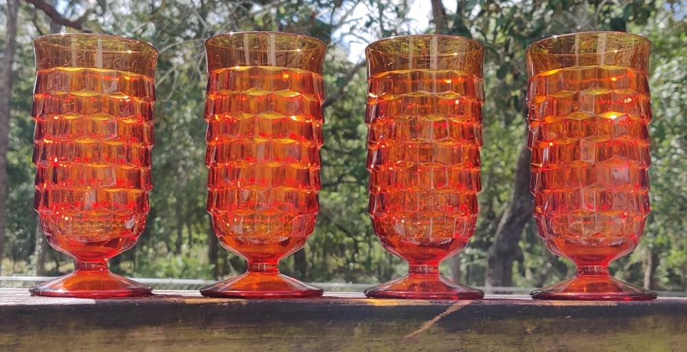 Indiana Glass Colony Whitehall Amber Punchbowl Glasses Set of 4 – 5.25 Inches