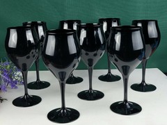 Set of 8 Black Blown Glass Water Goblets – All Black,