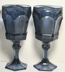 Vintage Pair Of Dark Blue Fosteria Virginia Water Goblets 7″ Tall