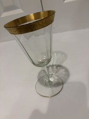 VTG Tiffin? Gold Rimmed Edged Glass Goblet Fluted Wine Champange Wedding