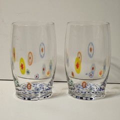 Vtg Murano Style Millefiori Hand Blown Art Glass 6″ Drinking Glasses Set of 2