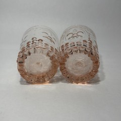 Zrike Pink Pressed Glass Tumbler W/ Embossed Fleur De Lis Design & Hobnail Base