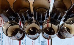 Lot of 9 Vintage Libbey Amber Ombre Footed Glass 1960s MCM Wine Water Glasses