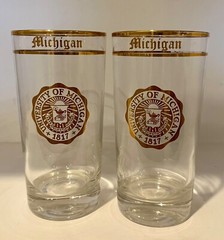 Vintage University of Michigan Gilded Highball Glasses set of 2