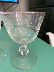 2 Vintage Libbey Glass Wine Glasses Etched Frosted Roses 4 Inch