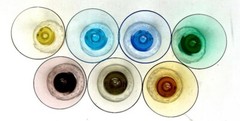Martini Champagne Glasses 7 Different Colors Hand Blown Bubble Bottoms 3.5″ Tall