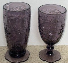 Vintage Princess House Fantasia Glasses In Amethyst W/Floral Designs