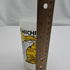 HTF Vtg Hazel Atlas Michigan State Frosted Glass Map Deer Fish Outdoors