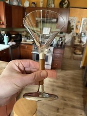 Beautiful Mid-Century Teak Wood Stem, Pewter Metal And Glass Martini Glass
