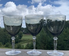Set Of 3 Wine Water Goblet CLEAR Octagonal STEMS Smokey Gray BOWL 7” Tall, 12 Oz