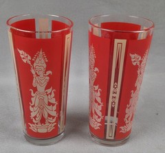 6 Vintage Culver Glass Mandaly Red Siam Thai Goddess Drinking Glasses 16 oz