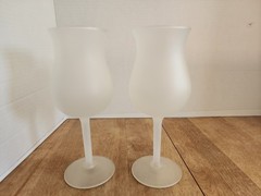 Set of 2 Frosted White Wine Water Glasses Goblets 8″ High 8 oz Capacity
