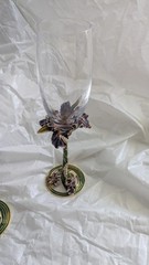 Enameled Bronze Swarovski Crystals Champagne Flute Glass Austria Flowers Bird FF