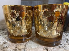 Pair Vintage Gold and Silver mirror lowball glasses