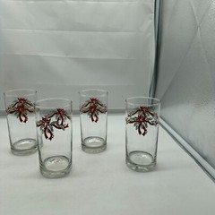 Tienshan China Poinsettia and Ribbon Tumbler Glass, 14oz, 6 1/4″T Fairfield 4pc