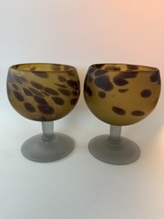 Vintage Art Glass Goblets 5.5″ Frosted Stem Pair Collectible Decor Wine Glasses