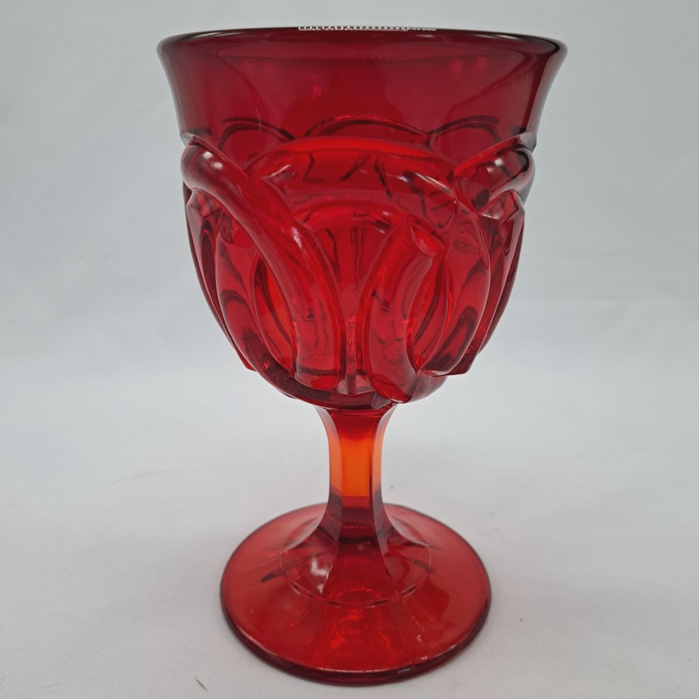 L.G. Wright by Fenton Double Wedding Ring Ruby Stemmed Glass Water Goblet 8oz