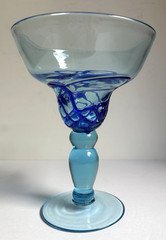 Margarita or Martini Glass Hand Blowen Art Glass, Features Twisted Cobalt Design