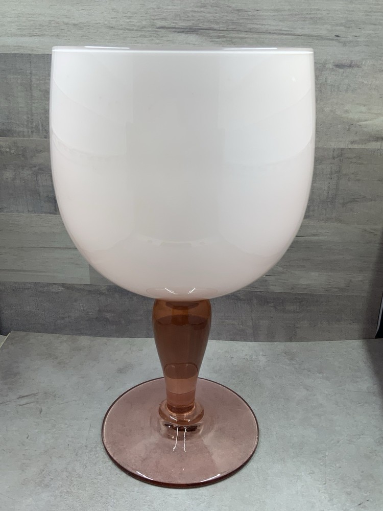 Vintage Carlo Moretti Murano Cased White Pink Blush Wine Glass 10” Italy