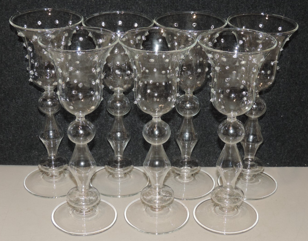 SET OF 7 ABIGAILS LA BOHEME 9″ TALL TULIP WINE GLASSES WITH DOTS