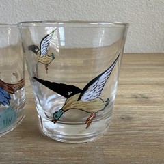 Vintage Federal Glass Sportsman Old Fashioned Whiskey Glasses Game Bird Set of 3